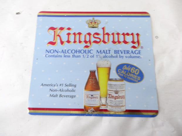 Vintage Kingsbury Non-Alcoholic Malt Beverage Tin Tacker Metal Beer Sign