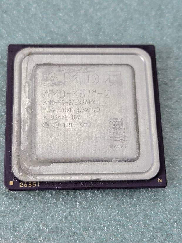 AMD 533mhz AMD-K6-2 533AFX CPU Super Socket 7 2.2v core 3.3v K6-II Vintage 1998