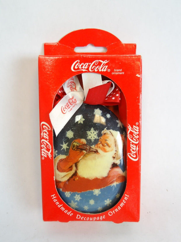 Vintage Coca-Cola Handmade Decoupage Santa Christmas Ornament