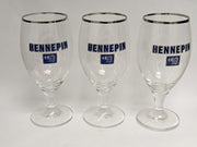 Hennepin Beer Glass, Silver Rim, Blue Logo, Brewery Ommegang New York - Set of 3