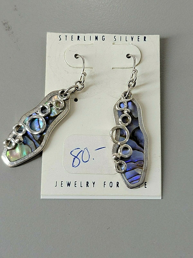 Vtg Sterling Silver "Jewelry For Life" BOMA Mother of Pearl Hanging Earrings