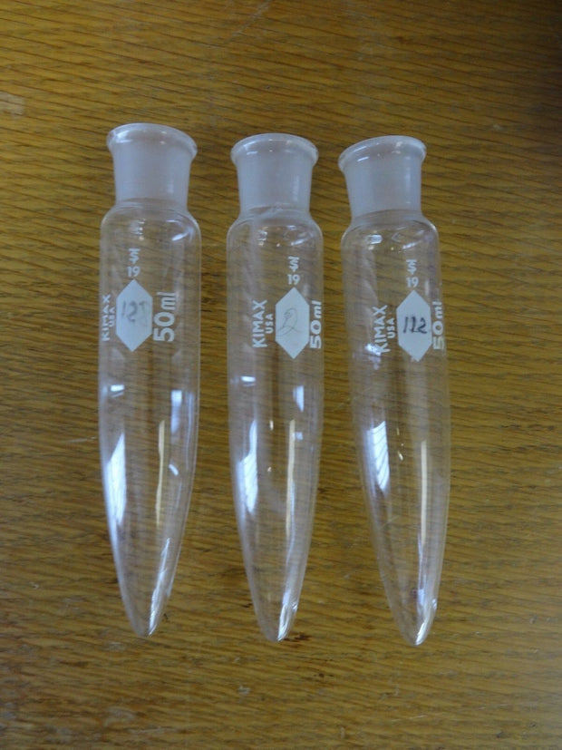 Lot of (3) Kimax 50ml Conical Centrifuge Culture Tubes