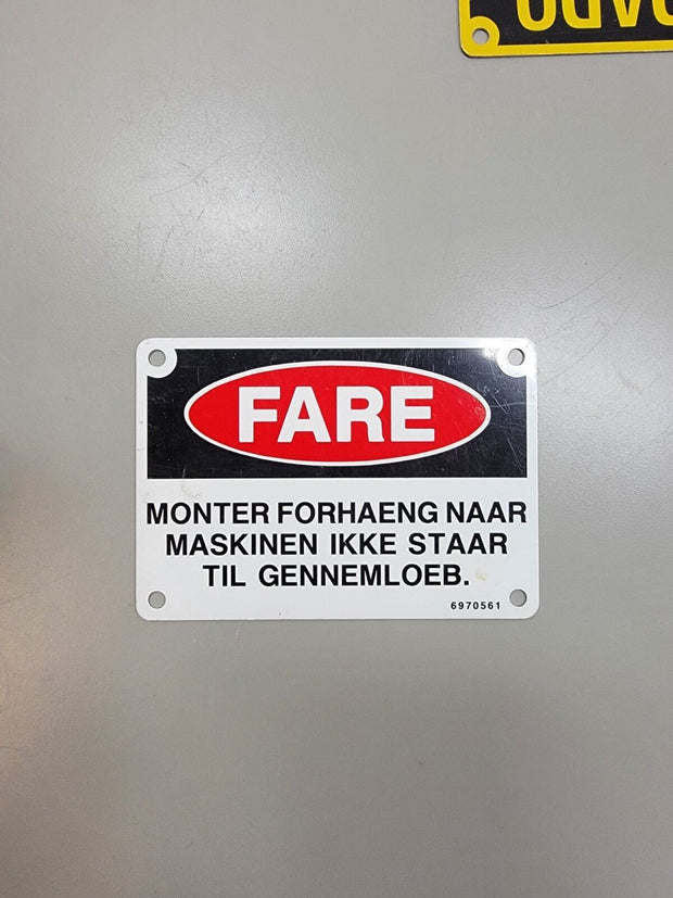 Quirky Danish Warning Sign 3.5x5", Rare. Manufacturing, Cool for Mancave!