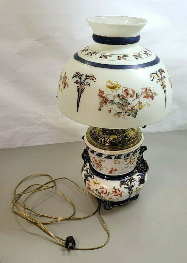 Vintage Antique GFB & CO No 895 Porcelain Oil Lamp Hand Painted, Floral Design