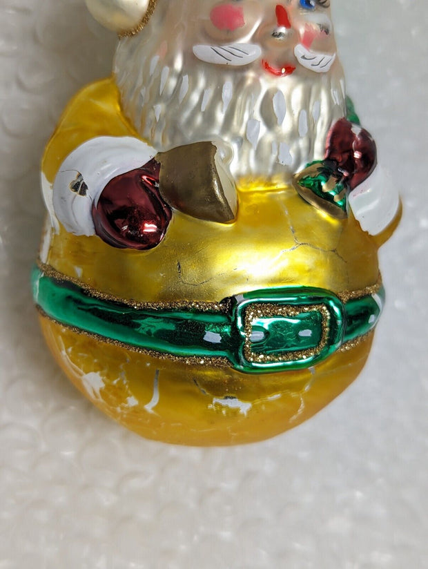 Kurt Adler Polonaise Glass Santa Christmas Ornament Gold Santa Green Belt