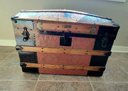 Vintage Geo Burroughs and Sons Trunk Wood, Leather, Ornate, Very Rare!