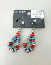 Chico's Earrings Fashion, Costume, Teal, Red, Sterling Silver #401002336935
