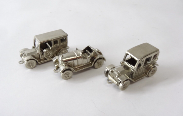Set of (3) Pewter Vintage Car Figurines 1910 Rambler 1924 Morris 1914 Chevrolet