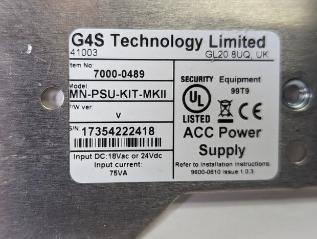 G4S Technology MN-PSU-KIT-MKII Power Supply Access Control 7000-0489 18VAC/24VDC