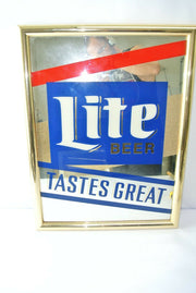Vintage Miller Lite "Tastes Great" Framed Mirror Bar Sign 26" x 19.5"