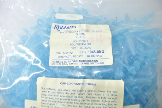 Robbins Microcentrifuge Tubes, Blue, 0.6ML Nonsterile Polypropylene, Approx 900