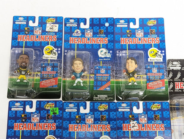 Lot of (7) NFL and NHL Cornthian Headliners Figures Rice Smith Marino Favre NEW