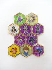 Lot of 10 Vintage Takahashi Yu-Gi-Oh Hexor Metal Medallions Hexagon Charm Tokens