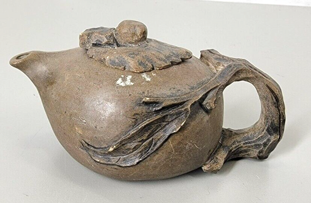 Vintage Chinese Stoneware Teapot, Treebranch, Handmade 3.5"L x 2.5"Wx2"H