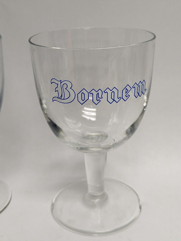 Bornem Beer Glass, Beer Chalice, Blue and White Logo  - Lot of 2