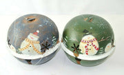 Pair of (2) Large Jinge Bell Sphere Christmas Snowmen Ornaments Blue & Green
