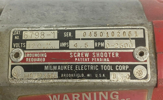 Milwaukee Electric Screw Shooter- Screw Gun Cat. No: 6798-1