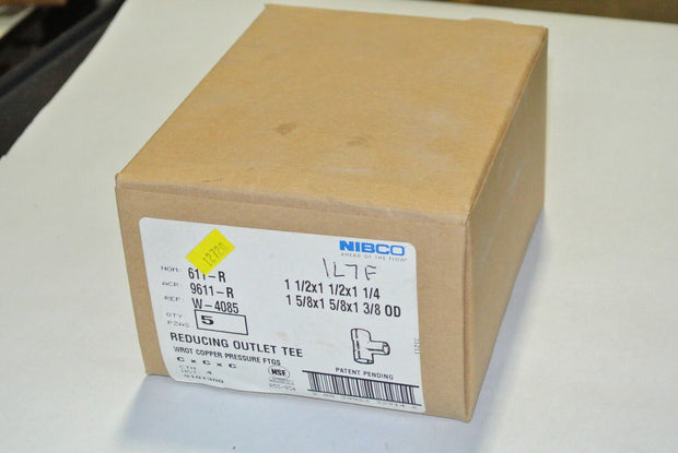 Nibco 611-R Copper Reducing Outlet Tee 1-1/2" x 1-1/2" x 1/4" - New Box of 5