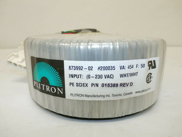Plitron Transformer 873992-02 P/N 015389 Rev D 0-230 VAC VA:454 F:50