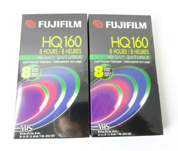 Pair of (2) Fujifilm HQ T-160 Blank VHS Tape 8 Hours EP Mode Brand New Sealed