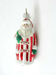 Christopher Radko Christmas Ornament Red & White Striped Santa Green Gloves