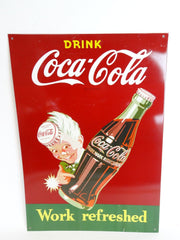 Classic Coca Cola Work Refreshed Coke Sprite Boy Tin Sign