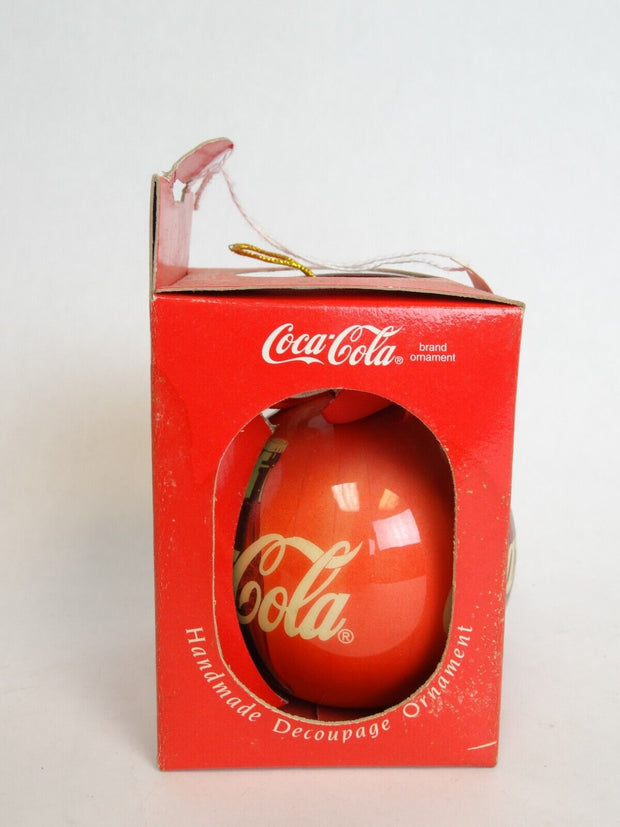 Vintage 1993 Enesco Coca-Cola Logo 3" Bulb Style Christmas Ornament #601204