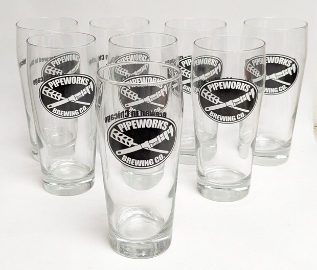 Pipeworks Brewing Co. Beer Pint Glass "Brewed in Chicago" - Set of 8 Glasses