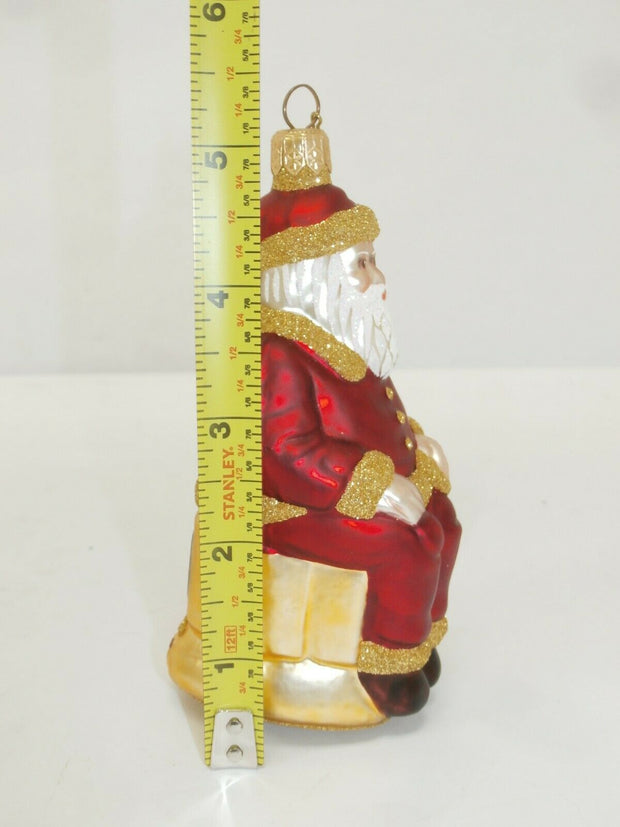 Patricia Breen Cyberspace Santa Glass Ornament Red White Trim Gold 4", 1997