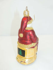 Patricia Breen Cyberspace Santa Glass Ornament Red White Trim Gold 4", 1997