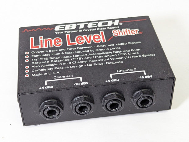 EBTECH Line Level Shifter 2-Channel Box +4dBu -10dBV Change Signal Voltage