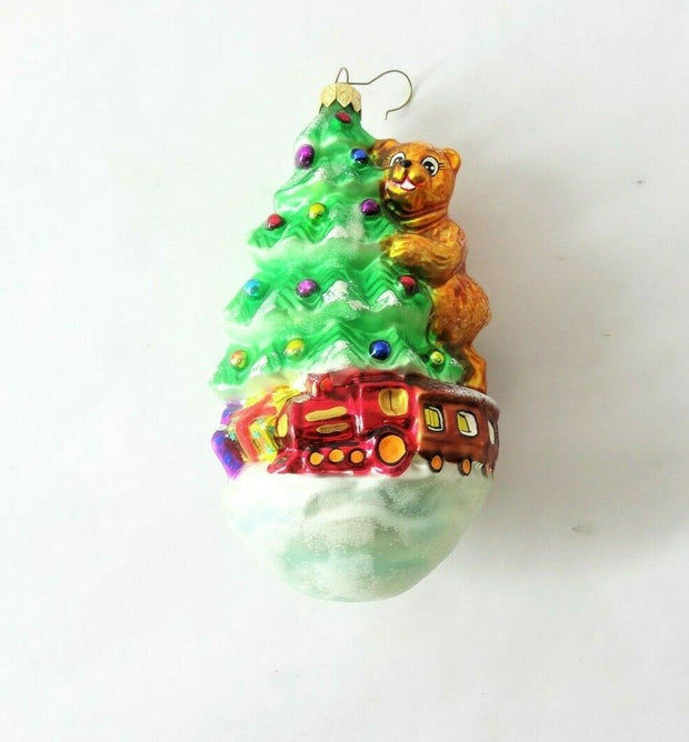 Christopher Radko Right on Track Christmas Tree Bear Train Presents Ornament