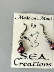 Made on Maui, S.E.A. Creations, Pearl Earrings, Dangling, Pair, Nice!