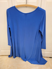 Clara Sun Woo Slinky Asymmetrical Hem Tunic Top Blue XS Blouse Stretch 3/4