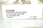 Wolverine Brass 53342S Iron Pipe Straight Stop 1/2" FIP x 3/8" OD, Chrome