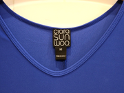 Clara Sun Woo Slinky Asymmetrical Hem Tunic Top Blue XS Blouse Stretch 3/4