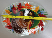 Peggy Karr 18" Turkey Oval Hand Painted Fused Art Glass Plate Dish, New Old Stoc