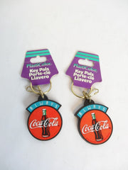 Lot of 2 Vintage 1990s Always COCA-COLA Coke PlastiColor Key Pals Rings w/Tags