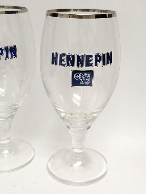 Hennepin Beer Glass, Silver Rim, Blue Logo, Brewery Ommegang New York - Set of 3