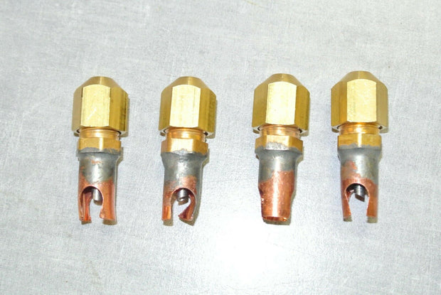 Qty 4 Miniature Brass Tire Stem Needle Valves w/ Caps, Copper Connectors