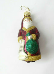 Christopher Radko Christmas Ornament Merry Christmas Santa Green Bag List