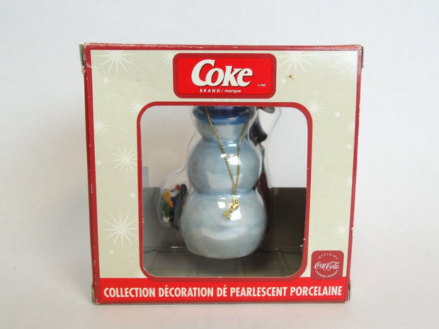 2003 Coca-Cola Pearlescent Porcelain Snowman with Bottle Ornament