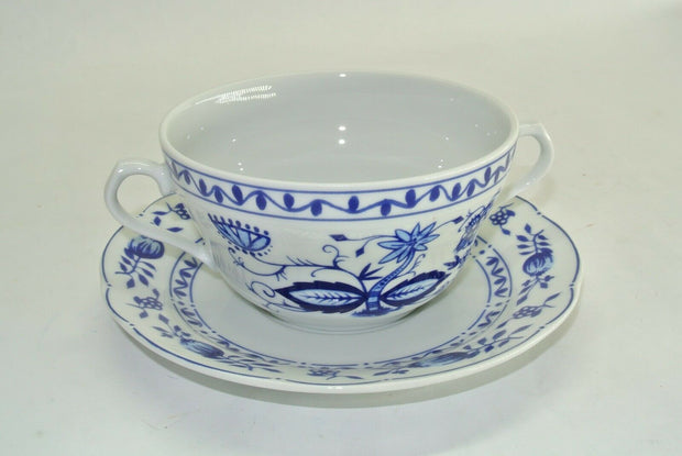 Kahla Zweibelmuster Double Handled Teacup and Saucer, Excellent Condition