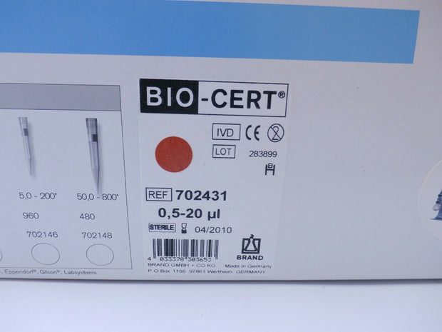 BIO-CERT Tip-Refill S 0.5-20 ul Sterile Pipette Tip 702431 - Case of 10 Racks S