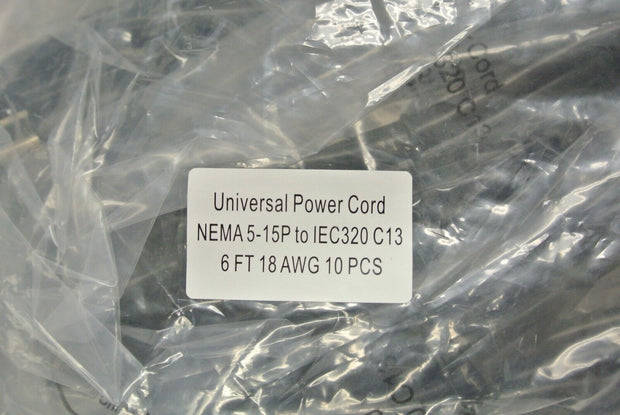 Brand New Pack of 10 Universal Power Cord 6 ft. 18 AWG NEMA 5-15P to IEC320 C13