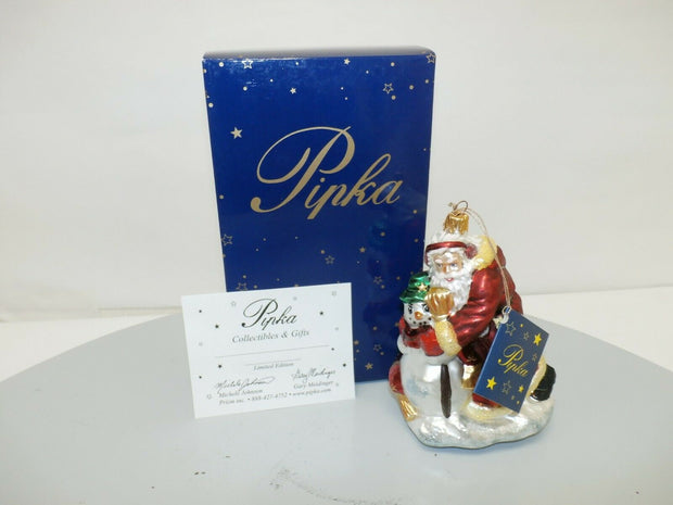 1999 Pipka "Santa and his Snow Friend" 9" Ornament w/ Box