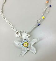 Vtg Chico's Necklace w/ Pendant, Beads/Rhinestones/Charms, 3 Strands, Sterling