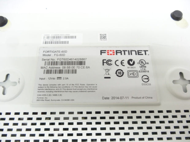 Fortinet Fortigate-60D FG-60D Firewall Security Appliance