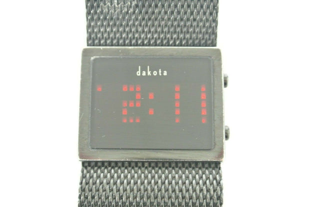 Dakota Wristwatch LED Dial Red Dots Square Face Stainless Steel Case Watch