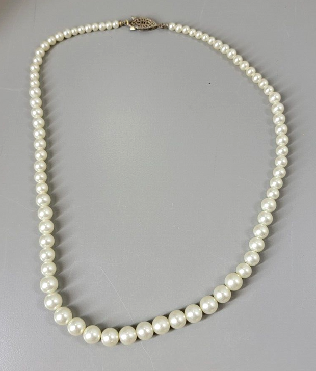 Vintage Art Deco Graduated Akoya White Pearl Beaded Necklace, 18" Total Length